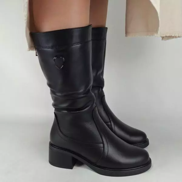 Сапоги полусапожки женские MYZ МАЙЗ кожаные молодежные натуральная кожа и замша черная мех зимние 36 37 38 39 40 41 чоботи напівчоботи жіночі натуральна замша шкіра чорна зимові хутро