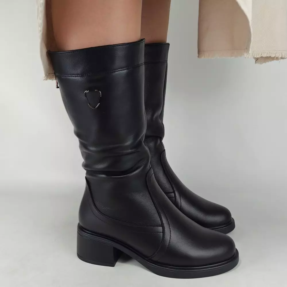 Сапоги полусапожки женские MYZ МАЙЗ кожаные молодежные натуральная кожа и замша черная мех зимние 36 37 38 39 40 41 чоботи напівчоботи жіночі натуральна замша шкіра чорна зимові хутро