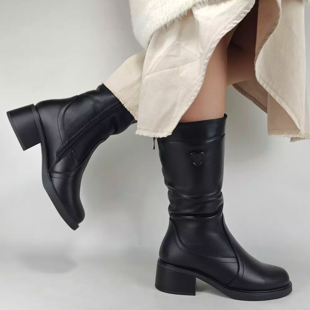 Сапоги полусапожки женские MYZ МАЙЗ кожаные молодежные натуральная кожа и замша черная мех зимние 36 37 38 39 40 41 чоботи напівчоботи жіночі натуральна замша шкіра чорна зимові хутро