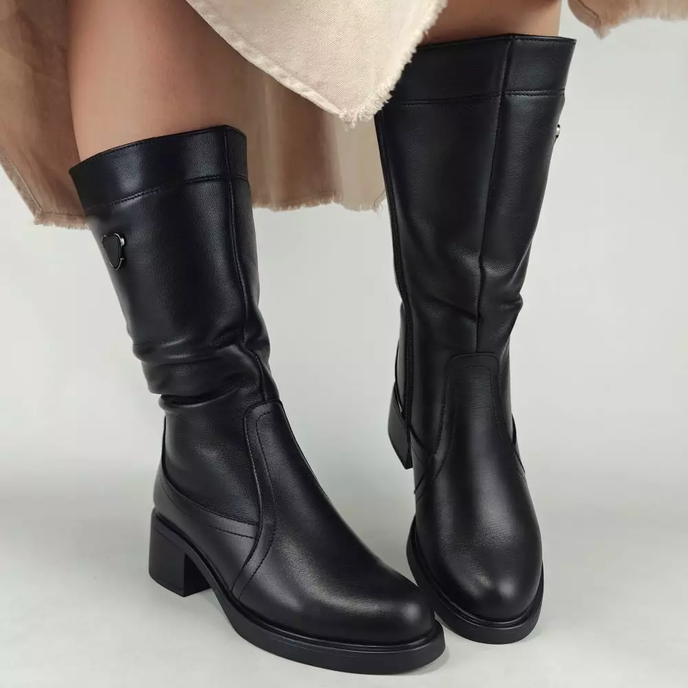 Сапоги полусапожки женские MYZ МАЙЗ кожаные молодежные натуральная кожа и замша черная мех зимние 36 37 38 39 40 41 чоботи напівчоботи жіночі натуральна замша шкіра чорна зимові хутро