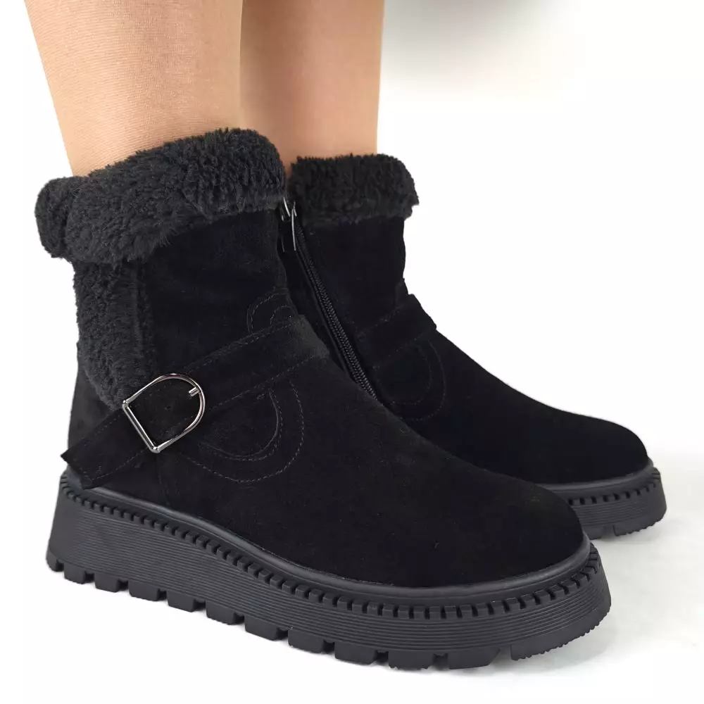 Ботинки женские MYZ кожаные молодежные натуральная кожа и замша черная мех зимние 36 37 38 39 40 41 черевики жіночі натуральна замша шкіра чорна зимові хутро