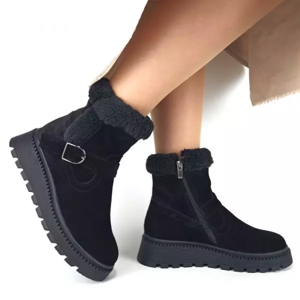 Ботинки женские MYZ кожаные молодежные натуральная кожа и замша черная мех зимние 36 37 38 39 40 41 черевики жіночі натуральна замша шкіра чорна зимові хутро