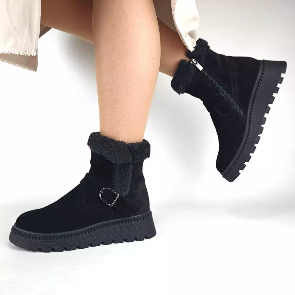 Ботинки женские MYZ кожаные молодежные натуральная кожа и замша черная мех зимние 36 37 38 39 40 41 черевики жіночі натуральна замша шкіра чорна зимові хутро