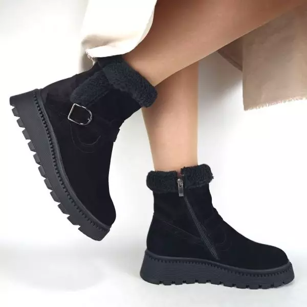 Ботинки женские MYZ кожаные молодежные натуральная кожа и замша черная мех зимние 36 37 38 39 40 41 черевики жіночі натуральна замша шкіра чорна зимові хутро
