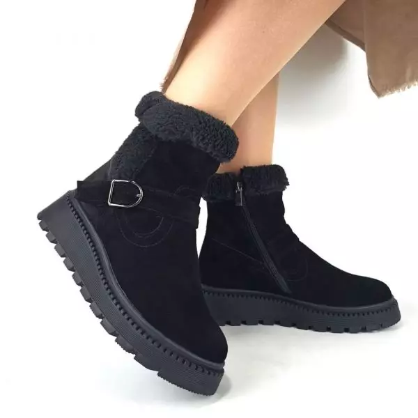 Ботинки женские MYZ кожаные молодежные натуральная кожа и замша черная мех зимние 36 37 38 39 40 41 черевики жіночі натуральна замша шкіра чорна зимові хутро