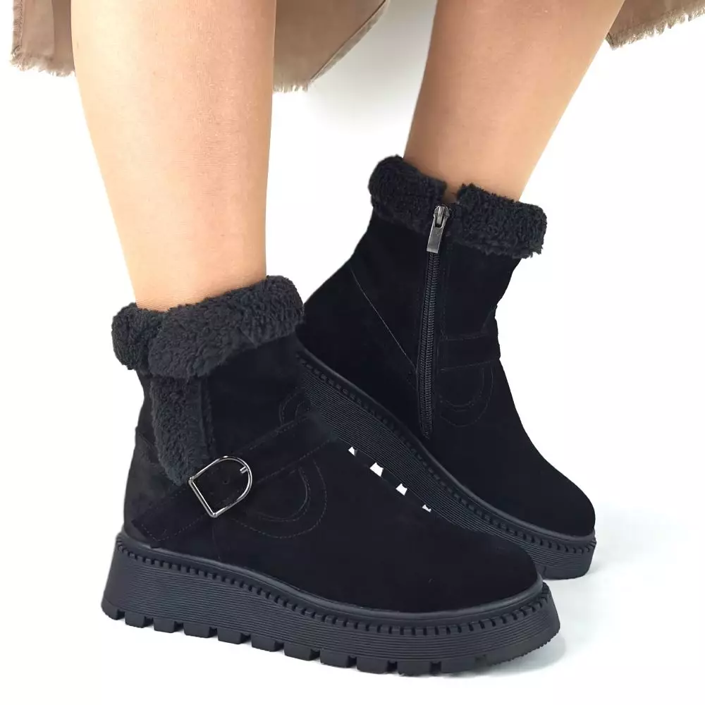 Ботинки женские MYZ кожаные молодежные натуральная кожа и замша черная мех зимние 36 37 38 39 40 41 черевики жіночі натуральна замша шкіра чорна зимові хутро