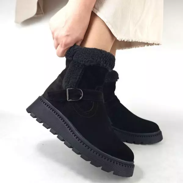 Ботинки женские MYZ кожаные молодежные натуральная кожа и замша черная мех зимние 36 37 38 39 40 41 черевики жіночі натуральна замша шкіра чорна зимові хутро