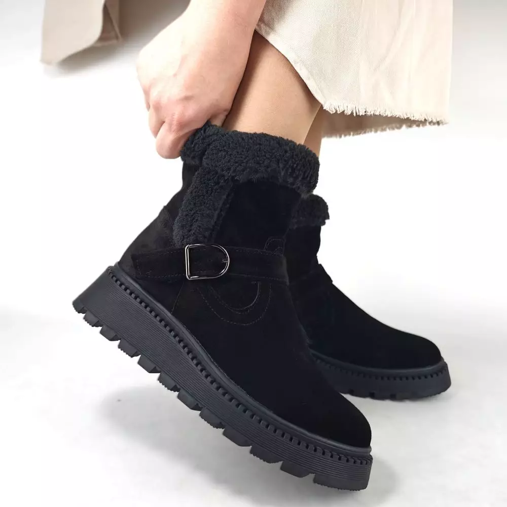 Ботинки женские MYZ кожаные молодежные натуральная кожа и замша черная мех зимние 36 37 38 39 40 41 черевики жіночі натуральна замша шкіра чорна зимові хутро