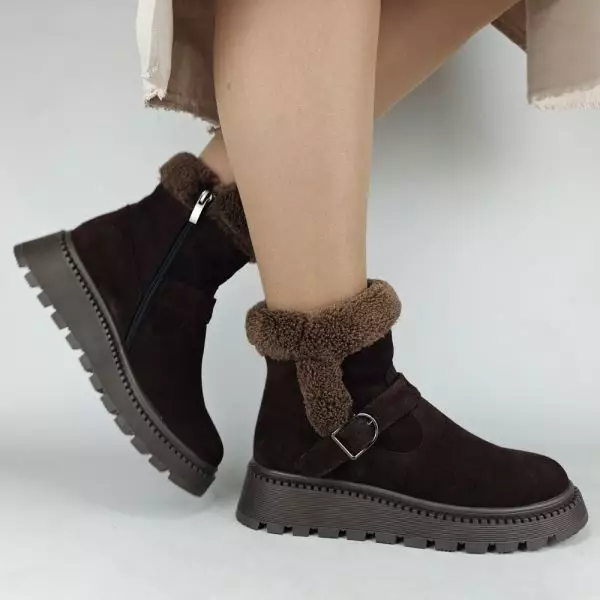 Ботинки женские MYZ МАЙЗ кожаные молодежные бежевые нюд latte латте натуральная кожа и замша мех зимние 36 37 38 39 40 41 черевики жіночі натуральна замша лате шкіра коричнева шоколад зимові хутро