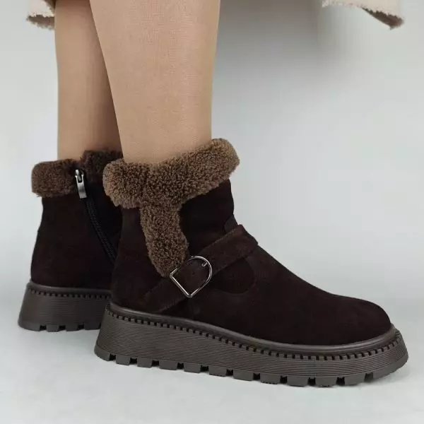 Ботинки женские MYZ МАЙЗ кожаные молодежные бежевые нюд latte латте натуральная кожа и замша мех зимние 36 37 38 39 40 41 черевики жіночі натуральна замша лате шкіра коричнева шоколад зимові хутро