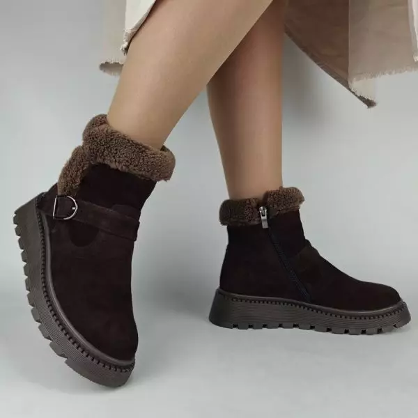 Ботинки женские MYZ МАЙЗ кожаные молодежные бежевые нюд latte латте натуральная кожа и замша мех зимние 36 37 38 39 40 41 черевики жіночі натуральна замша лате шкіра коричнева шоколад зимові хутро