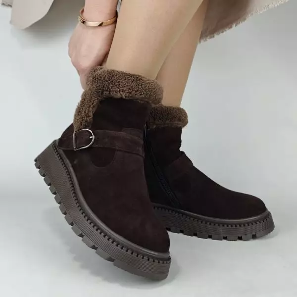 Ботинки женские MYZ МАЙЗ кожаные молодежные бежевые нюд latte латте натуральная кожа и замша мех зимние 36 37 38 39 40 41 черевики жіночі натуральна замша лате шкіра коричнева шоколад зимові хутро