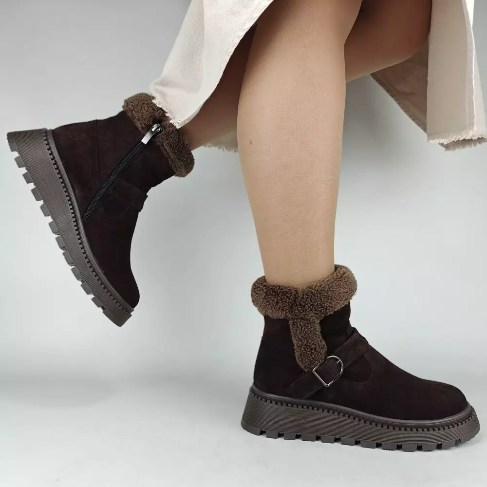 Ботинки женские MYZ МАЙЗ кожаные молодежные бежевые нюд latte латте натуральная кожа и замша мех зимние 36 37 38 39 40 41 черевики жіночі натуральна замша лате шкіра коричнева шоколад зимові хутро