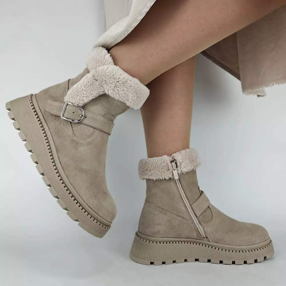 Ботинки женские MYZ МАЙЗ кожаные молодежные бежевые нюд latte латте натуральная кожа и замша мех зимние 36 37 38 39 40 41 черевики жіночі натуральна замша лате шкіра бежева нюдова зимові хутро