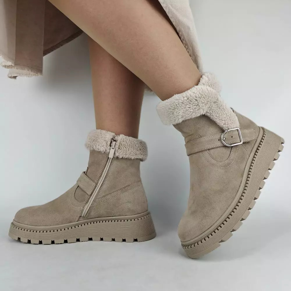Ботинки женские MYZ МАЙЗ кожаные молодежные бежевые нюд latte латте натуральная кожа и замша мех зимние 36 37 38 39 40 41 черевики жіночі натуральна замша лате шкіра бежева нюдова зимові хутро