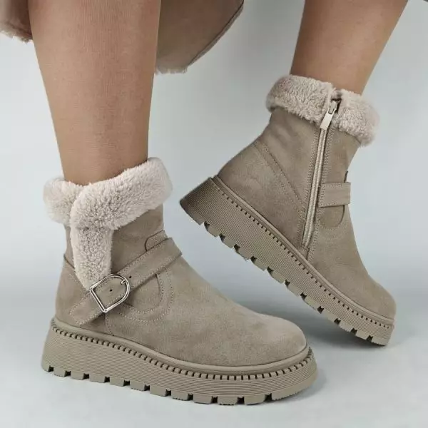 Ботинки женские MYZ МАЙЗ кожаные молодежные бежевые нюд latte латте натуральная кожа и замша мех зимние 36 37 38 39 40 41 черевики жіночі натуральна замша лате шкіра бежева нюдова зимові хутро