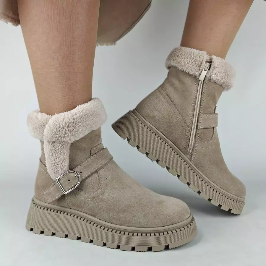 Ботинки женские MYZ МАЙЗ кожаные молодежные бежевые нюд latte латте натуральная кожа и замша мех зимние 36 37 38 39 40 41 черевики жіночі натуральна замша лате шкіра бежева нюдова зимові хутро