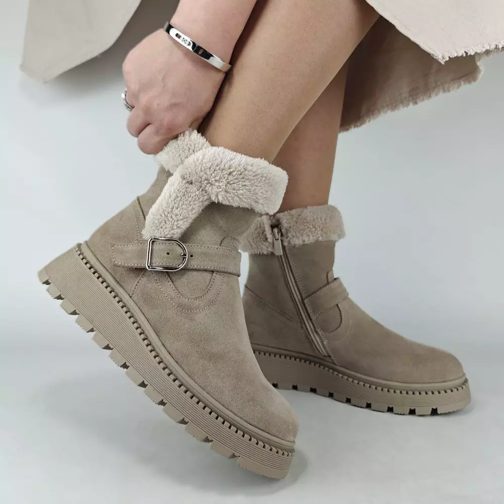 Ботинки женские MYZ МАЙЗ кожаные молодежные бежевые нюд latte латте натуральная кожа и замша мех зимние 36 37 38 39 40 41 черевики жіночі натуральна замша лате шкіра бежева нюдова зимові хутро
