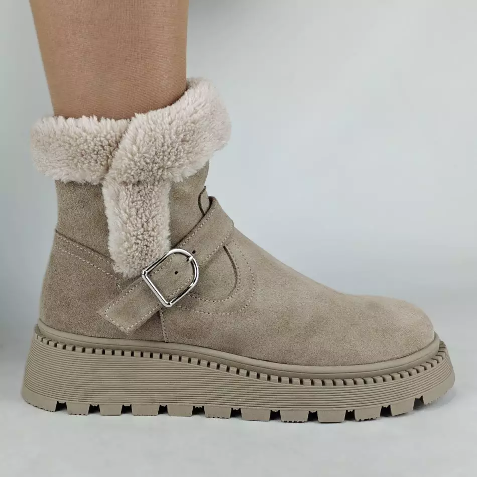 Ботинки женские MYZ МАЙЗ кожаные молодежные бежевые нюд latte латте натуральная кожа и замша мех зимние 36 37 38 39 40 41 черевики жіночі натуральна замша лате шкіра бежева нюдова зимові хутро