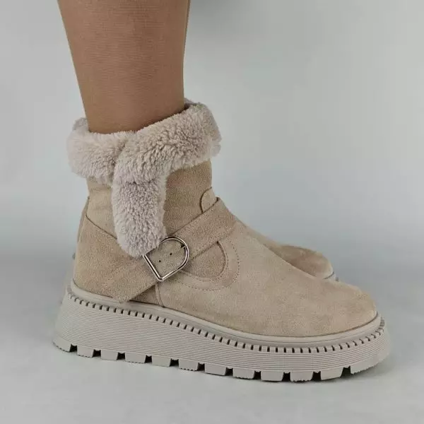 Ботинки женские MYZ МАЙЗ кожаные молодежные бежевые нюд светлый беж натуральная кожа и замша мех зимние 36 37 38 39 40 41 черевики жіночі натуральна шкіра бежева нюдова зимові хутро