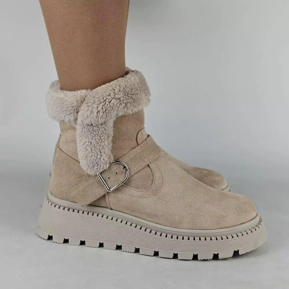 Ботинки женские MYZ МАЙЗ кожаные молодежные бежевые нюд светлый беж натуральная кожа и замша мех зимние 36 37 38 39 40 41 черевики жіночі натуральна шкіра бежева нюдова зимові хутро