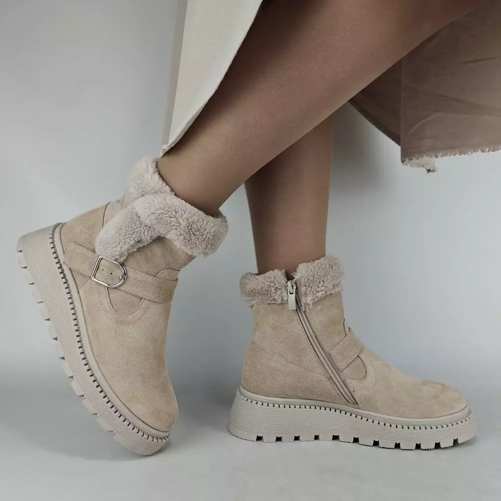 Ботинки женские MYZ МАЙЗ кожаные молодежные бежевые нюд светлый беж натуральная кожа и замша мех зимние 36 37 38 39 40 41 черевики жіночі натуральна шкіра бежева нюдова зимові хутро