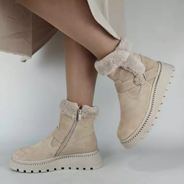 Ботинки женские MYZ МАЙЗ кожаные молодежные бежевые нюд светлый беж натуральная кожа и замша мех зимние 36 37 38 39 40 41 черевики жіночі натуральна шкіра бежева нюдова зимові хутро