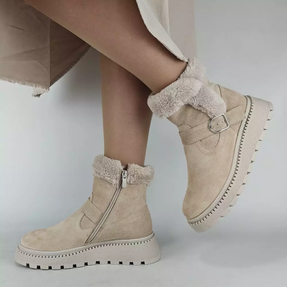 Ботинки женские MYZ МАЙЗ кожаные молодежные бежевые нюд светлый беж натуральная кожа и замша мех зимние 36 37 38 39 40 41 черевики жіночі натуральна шкіра бежева нюдова зимові хутро