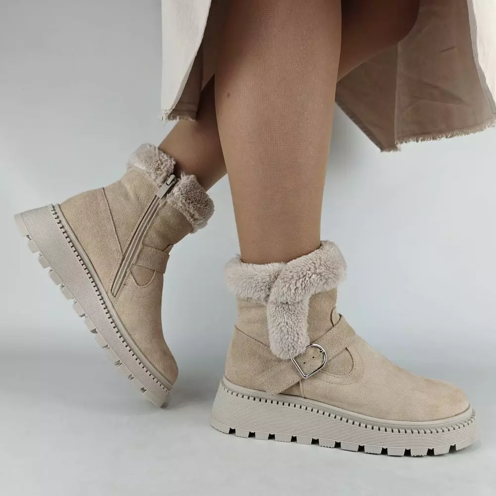 Ботинки женские MYZ МАЙЗ кожаные молодежные бежевые нюд светлый беж натуральная кожа и замша мех зимние 36 37 38 39 40 41 черевики жіночі натуральна шкіра бежева нюдова зимові хутро