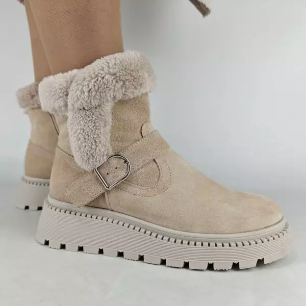 Ботинки женские MYZ МАЙЗ кожаные молодежные бежевые нюд светлый беж натуральная кожа и замша мех зимние 36 37 38 39 40 41 черевики жіночі натуральна шкіра бежева нюдова зимові хутро