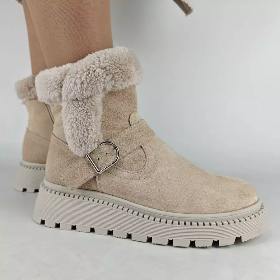 Ботинки женские MYZ МАЙЗ кожаные молодежные бежевые нюд светлый беж натуральная кожа и замша мех зимние 36 37 38 39 40 41 черевики жіночі натуральна шкіра бежева нюдова зимові хутро