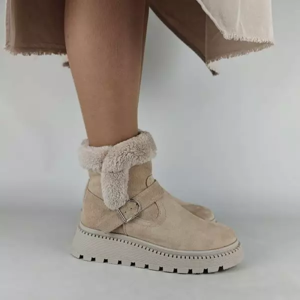 Ботинки женские MYZ МАЙЗ кожаные молодежные бежевые нюд светлый беж натуральная кожа и замша мех зимние 36 37 38 39 40 41 черевики жіночі натуральна шкіра бежева нюдова зимові хутро