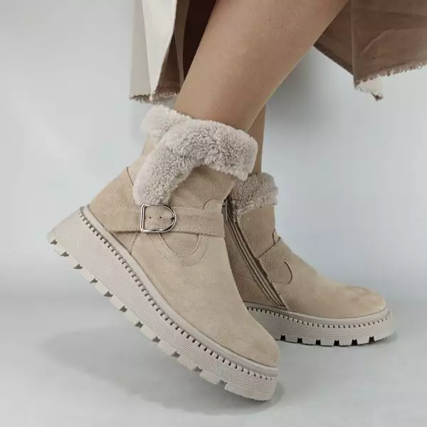 Ботинки женские MYZ МАЙЗ кожаные молодежные бежевые нюд светлый беж натуральная кожа и замша мех зимние 36 37 38 39 40 41 черевики жіночі натуральна шкіра бежева нюдова зимові хутро