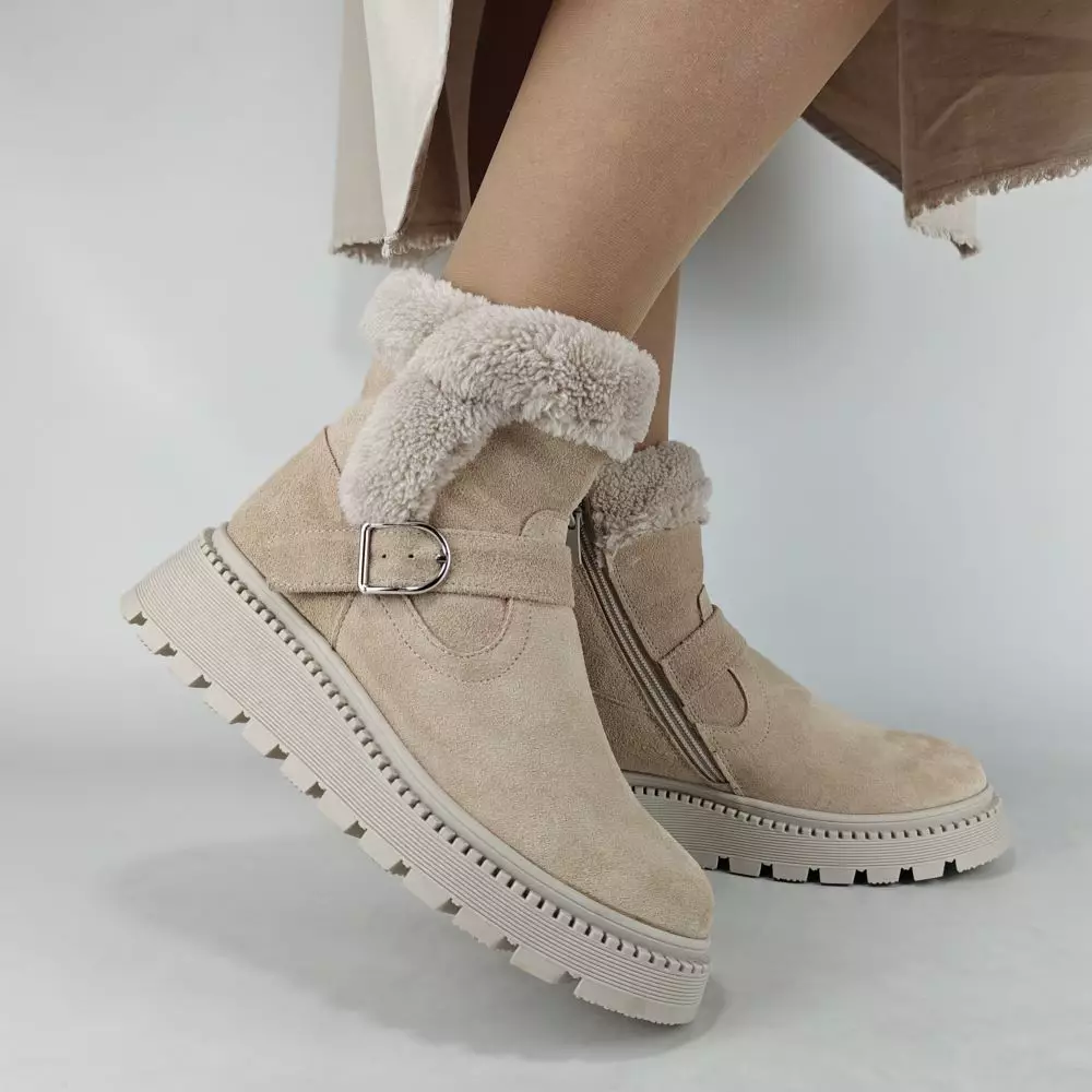 Ботинки женские MYZ МАЙЗ кожаные молодежные бежевые нюд светлый беж натуральная кожа и замша мех зимние 36 37 38 39 40 41 черевики жіночі натуральна шкіра бежева нюдова зимові хутро