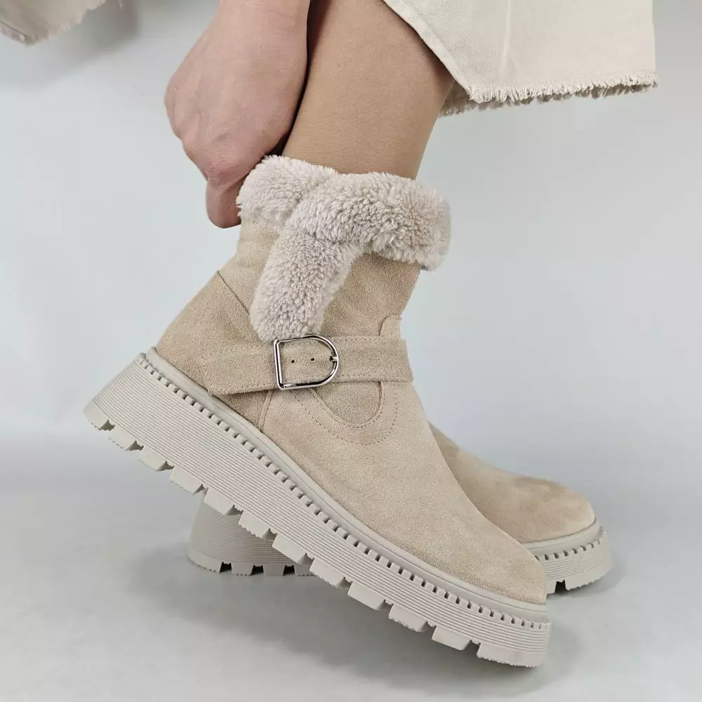 Ботинки женские MYZ МАЙЗ кожаные молодежные бежевые нюд светлый беж натуральная кожа и замша мех зимние 36 37 38 39 40 41 черевики жіночі натуральна шкіра бежева нюдова зимові хутро