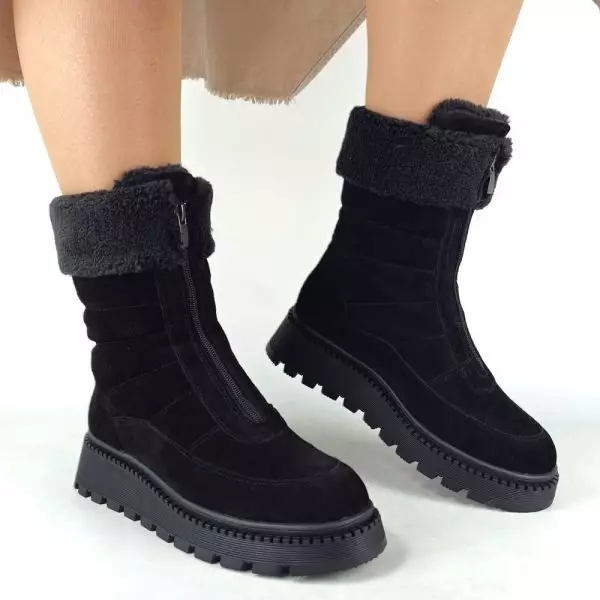 Ботинки женские MYZ МАЙЗ кожаные молодежные натуральная кожа и замша черная мех зимние 36 37 38 39 40 41 черевики жіночі натуральна замша шкіра чорна зимові хутро