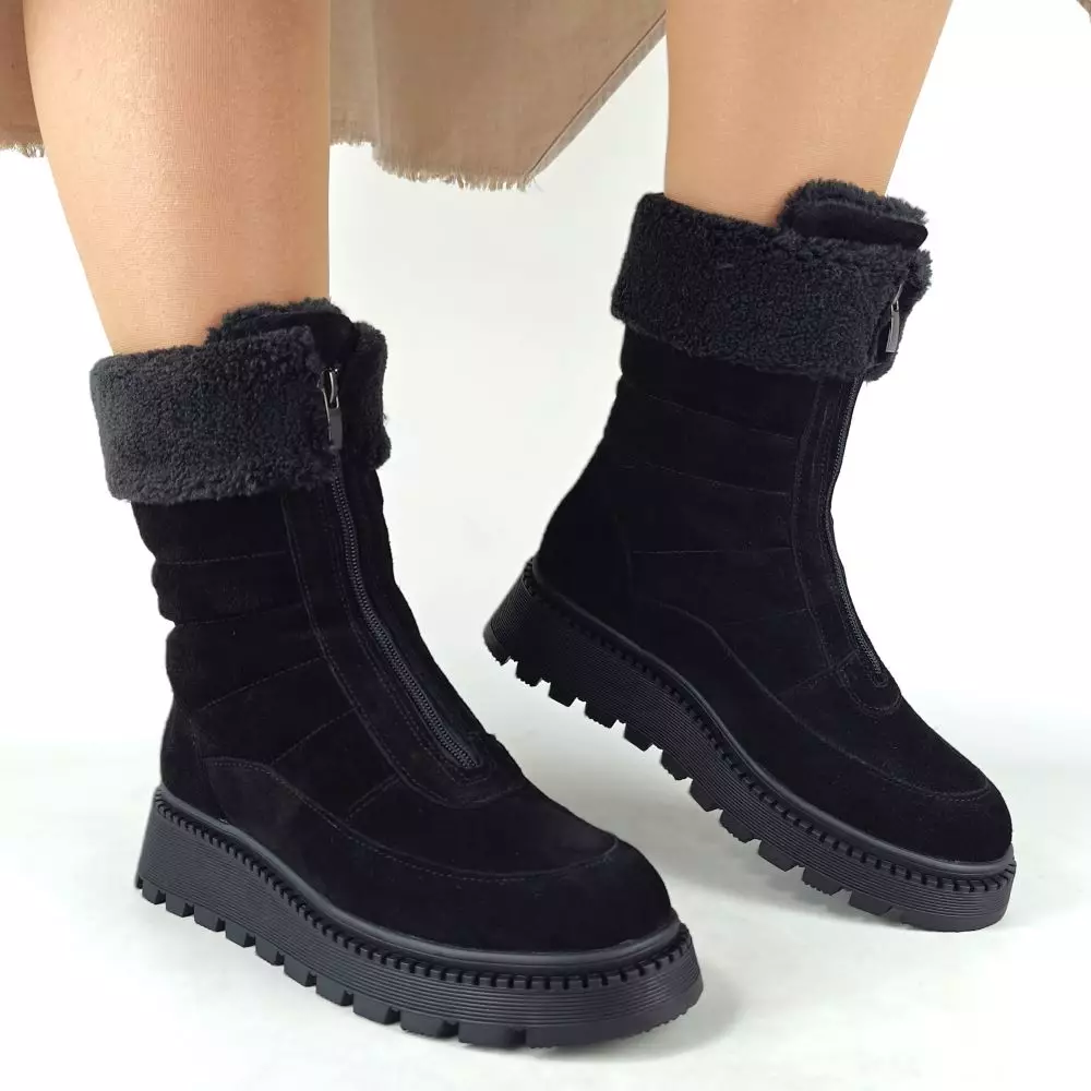 Ботинки женские MYZ МАЙЗ кожаные молодежные натуральная кожа и замша черная мех зимние 36 37 38 39 40 41 черевики жіночі натуральна замша шкіра чорна зимові хутро