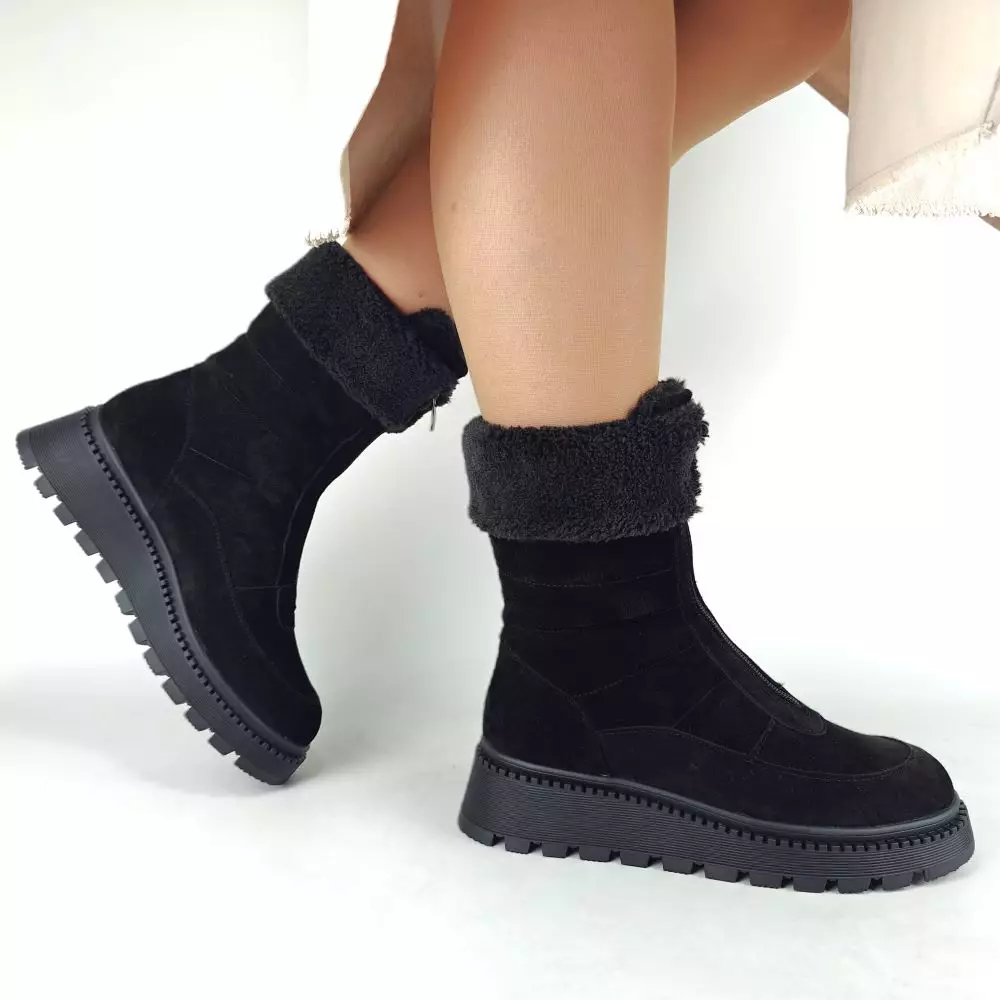 Ботинки женские MYZ МАЙЗ кожаные молодежные натуральная кожа и замша черная мех зимние 36 37 38 39 40 41 черевики жіночі натуральна замша шкіра чорна зимові хутро