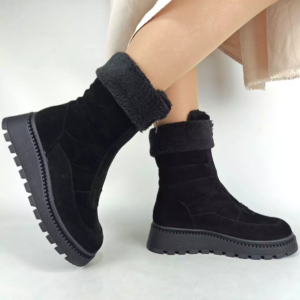 Ботинки женские MYZ МАЙЗ кожаные молодежные натуральная кожа и замша черная мех зимние 36 37 38 39 40 41 черевики жіночі натуральна замша шкіра чорна зимові хутро