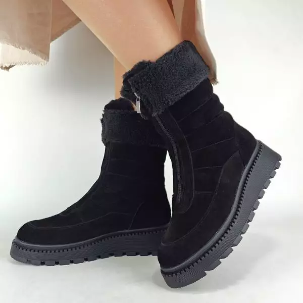Ботинки женские MYZ МАЙЗ кожаные молодежные натуральная кожа и замша черная мех зимние 36 37 38 39 40 41 черевики жіночі натуральна замша шкіра чорна зимові хутро