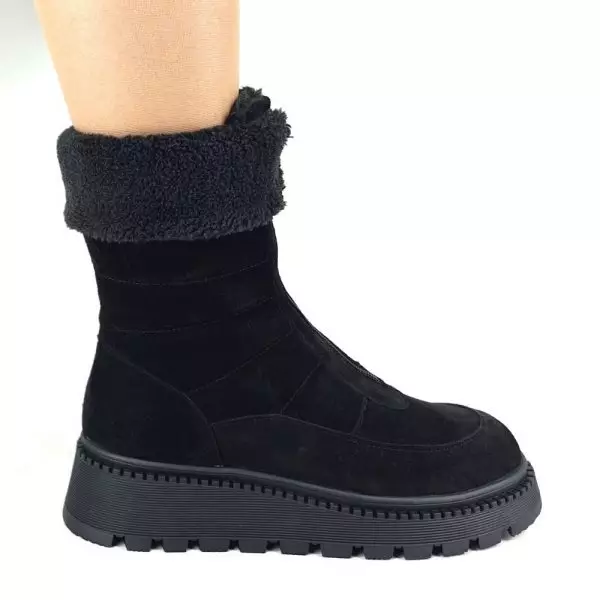 Ботинки женские MYZ МАЙЗ кожаные молодежные натуральная кожа и замша черная мех зимние 36 37 38 39 40 41 черевики жіночі натуральна замша шкіра чорна зимові хутро