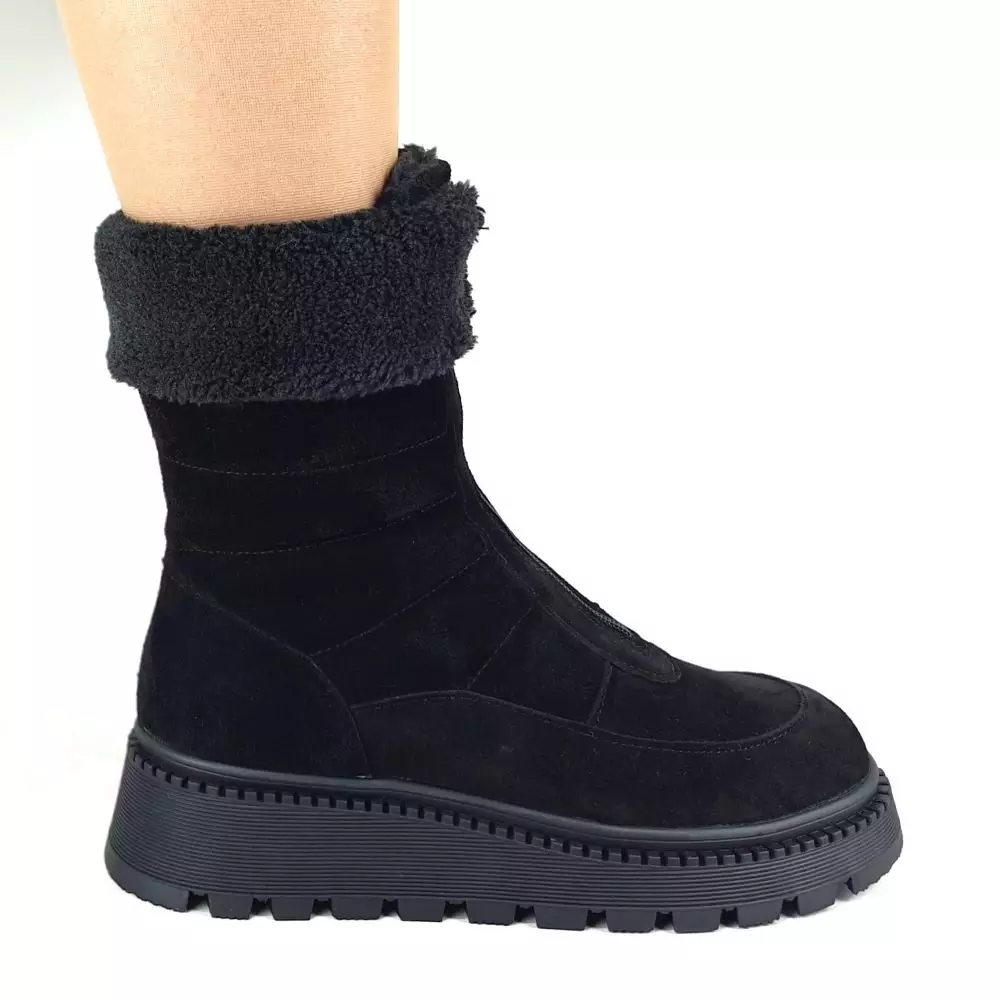 Ботинки женские MYZ МАЙЗ кожаные молодежные натуральная кожа и замша черная мех зимние 36 37 38 39 40 41 черевики жіночі натуральна замша шкіра чорна зимові хутро