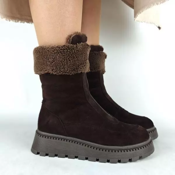 Ботинки женские MYZ МАЙЗ кожаные молодежные бежевые нюд latte латте натуральная кожа и замша мех зимние 36 37 38 39 40 41 черевики жіночі натуральна замша лате шкіра коричнева шоколад зимові хутро