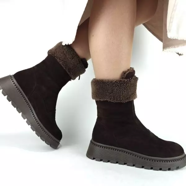 Ботинки женские MYZ МАЙЗ кожаные молодежные бежевые нюд latte латте натуральная кожа и замша мех зимние 36 37 38 39 40 41 черевики жіночі натуральна замша лате шкіра коричнева шоколад зимові хутро