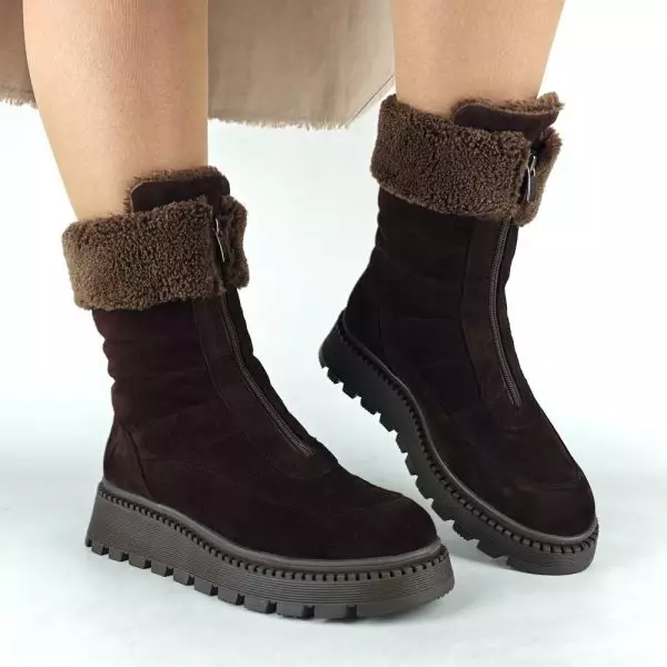 Ботинки женские MYZ МАЙЗ кожаные молодежные бежевые нюд latte латте натуральная кожа и замша мех зимние 36 37 38 39 40 41 черевики жіночі натуральна замша лате шкіра коричнева шоколад зимові хутро