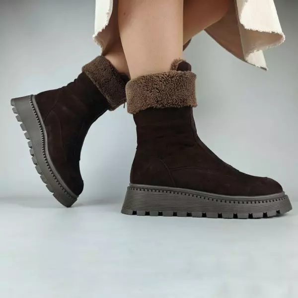 Ботинки женские MYZ МАЙЗ кожаные молодежные бежевые нюд latte латте натуральная кожа и замша мех зимние 36 37 38 39 40 41 черевики жіночі натуральна замша лате шкіра коричнева шоколад зимові хутро