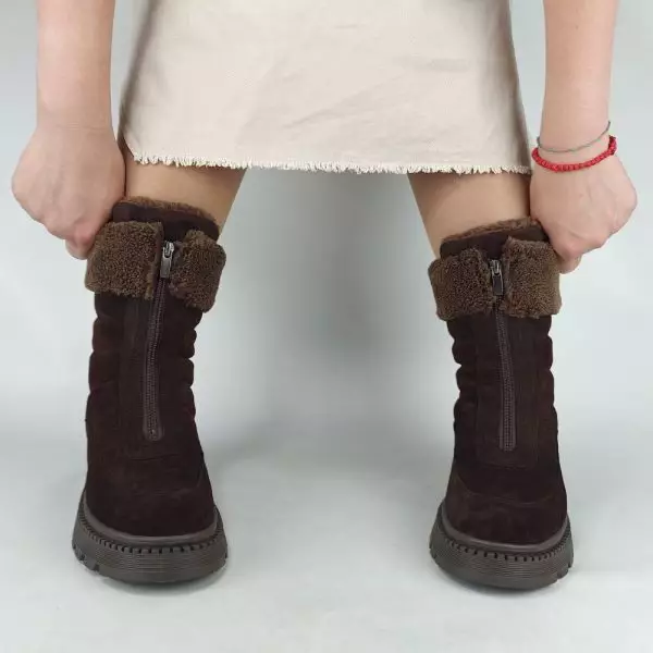 Ботинки женские MYZ МАЙЗ кожаные молодежные бежевые нюд latte латте натуральная кожа и замша мех зимние 36 37 38 39 40 41 черевики жіночі натуральна замша лате шкіра коричнева шоколад зимові хутро