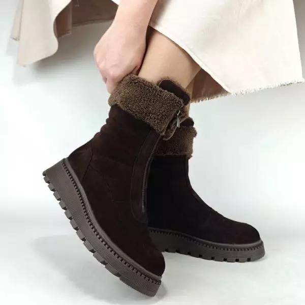 Ботинки женские MYZ МАЙЗ кожаные молодежные бежевые нюд latte латте натуральная кожа и замша мех зимние 36 37 38 39 40 41 черевики жіночі натуральна замша лате шкіра коричнева шоколад зимові хутро