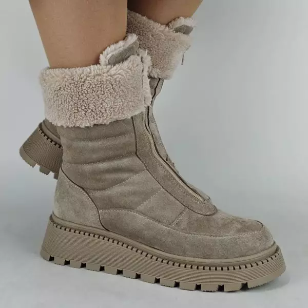 Ботинки женские MYZ МАЙЗ кожаные молодежные бежевые нюд latte латте натуральная кожа и замша мех зимние 36 37 38 39 40 41 черевики жіночі натуральна замша лате шкіра бежева нюдова зимові хутро