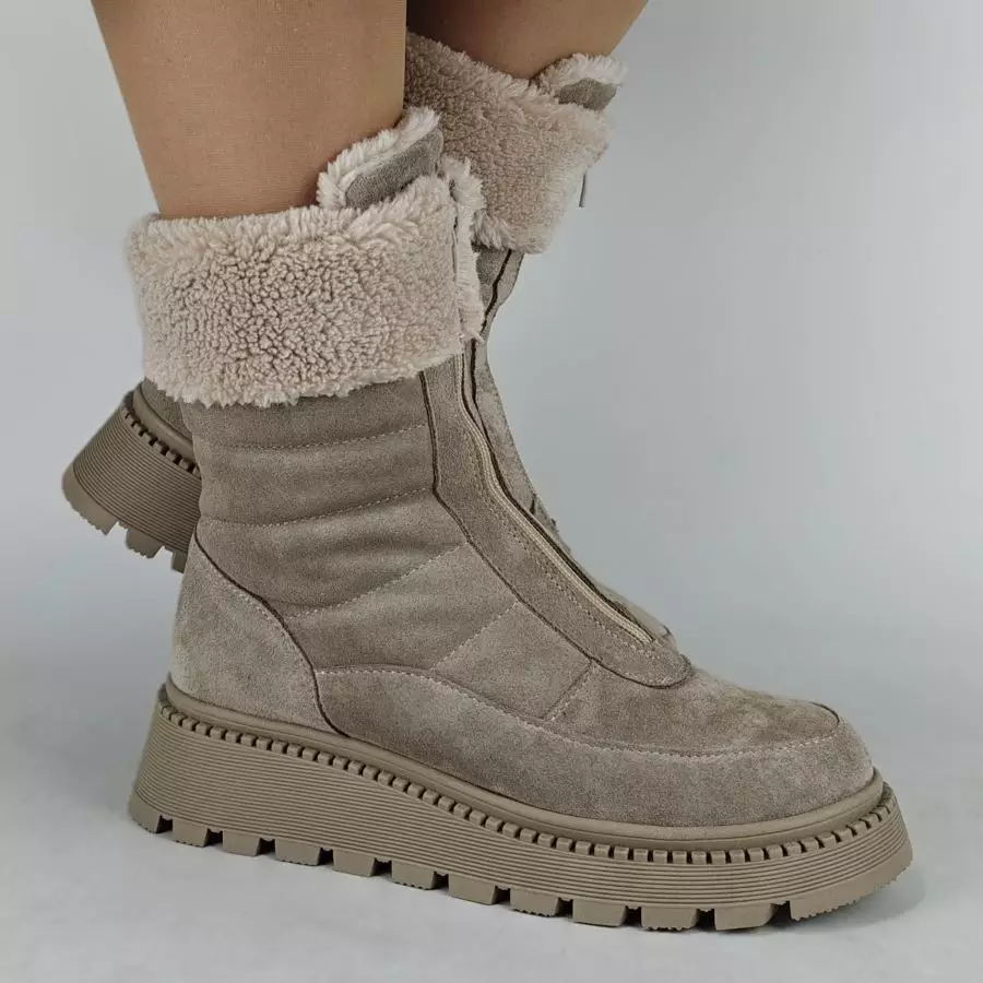 Ботинки женские MYZ МАЙЗ кожаные молодежные бежевые нюд latte латте натуральная кожа и замша мех зимние 36 37 38 39 40 41 черевики жіночі натуральна замша лате шкіра бежева нюдова зимові хутро